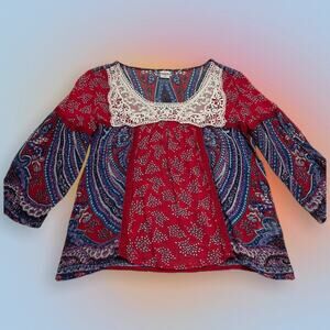 BILA Women’s Small Red Blue Lace Scoop Neck Top